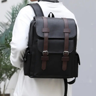 Sac à dos étanche en cuir noir pour homme et ordinateur portable