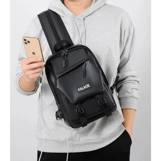 Sac à dos noir en cuir pour homme