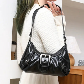 Sac à main noir demi-lune à bandoulière et en cuir pour femme