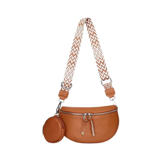 Sac banane camel à bandoulière tendance et chic en cuir pour femme