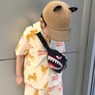 sac banane noir dessin de requin pour enfant garçon - sac-banane-boutique