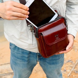 Sacoche vintage à bandoulière en cuir marron pour homme