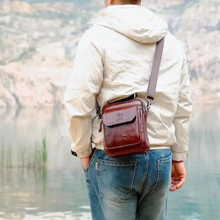 Sacoche vintage à bandoulière en cuir marron pour homme